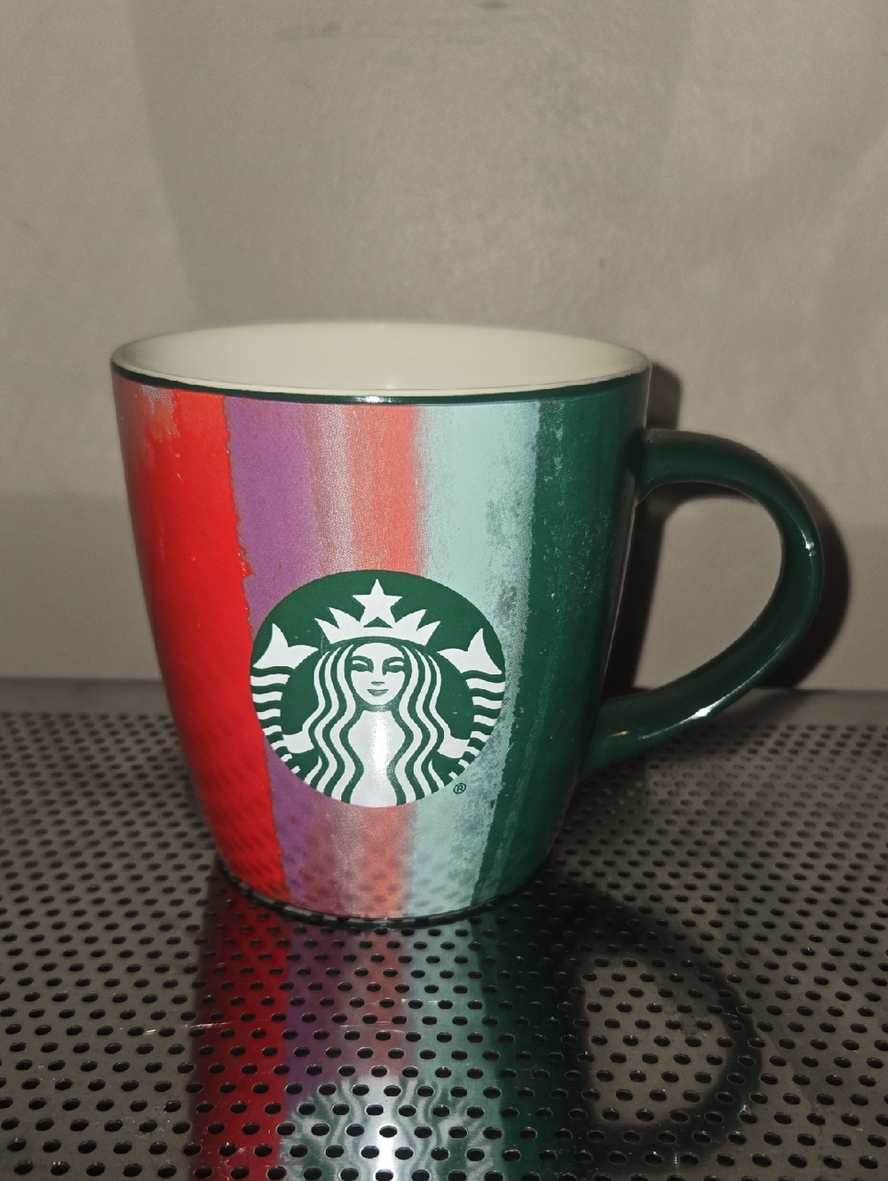 Starbucks Red, Purple, Teal and Dark Green Stripe Ceramic Mug